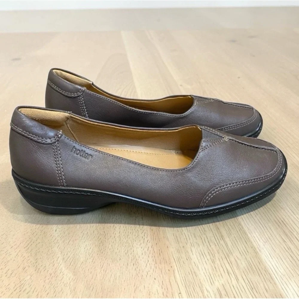 Hotter Loafer Size 7 EU 38 Taupe Leather Slip On Comfort Everyday Casual